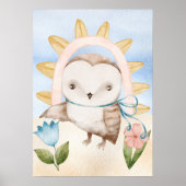 Uil, Baby dieren, Boho, Bloemen, Regenboog Poster (Voorkant)