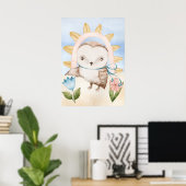 Uil, Baby dieren, Boho, Bloemen, Regenboog Poster (Thuiskantoor)