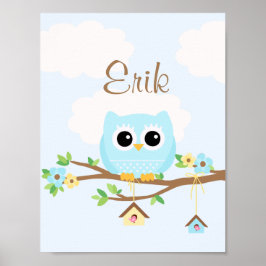 Uil Baby Jongen blauwe gepersonaliseerde poster