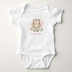 Uil Baby Meisje Waterverf Blush Roze Bloemen Romper