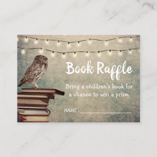 Uil Baby shower Boek Raffle Tickets Informatiekaartje (Voorkant)