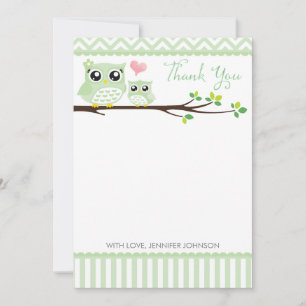 Uil Baby shower dank u kaart groene chevron Notitiekaartje