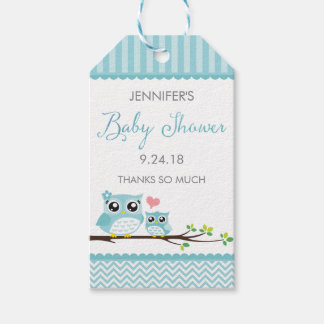 Uil Baby shower Favor Tag | Blue Chevron Hang-Labe Cadeaulabel