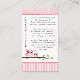 Uil Baby shower Roze Breng een boek douche invoege Informatiekaartje