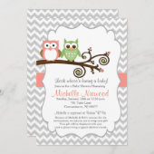 Uil Baby shower Roze Uitnodiging (Voorkant / Achterkant)