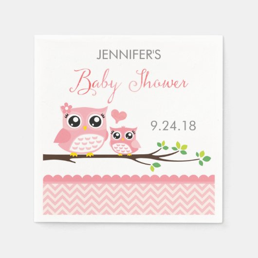 Uil Baby shower servetten | Custom Roze Chevron Me (Voorkant)