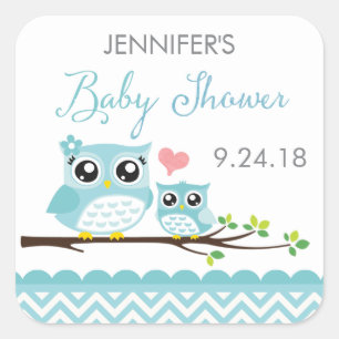 Uil Baby shower Sticker / Label Blue Chevron Boy