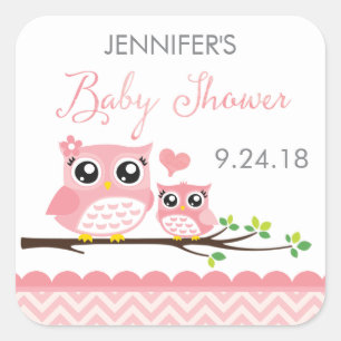 Uil Baby shower Sticker Label roze chevron meisj