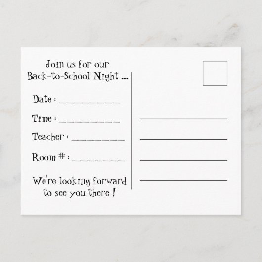 Uil Back-to-School Night Briefkaart Sjabloon (Achterkant)