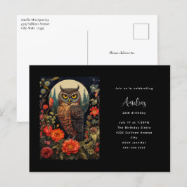 Uil bij nacht met een volle maan verjaardag briefkaart