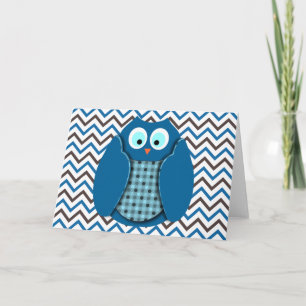 Uil - Blauw met Polka Dots Feestdagen Kaart