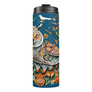 uil bloemenuniek design thermosbeker