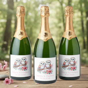 Uil Bos Boho Landelijk Landelijke Huwelijk Sparkling Wijnetiket