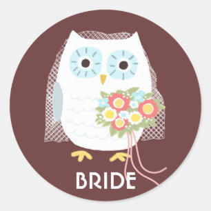 Uil bruid Pas getrouwd Uil Vrouw Aangepaste br Ronde Sticker
