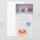 Uil Dank Je Kaart Baby Meisje Foto Kaart Sjabloon (Voorkant / Achterkant)