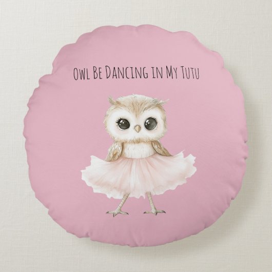 Uil Dansend Roze Tutu Ballerina Rond Kussen (Voorkant)