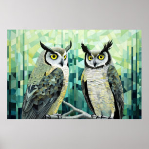 Uil Dier Vogel Art Decor Verf Mozaïek Poster