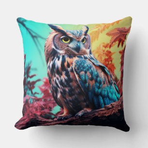 Uil Dier Vogel Wilde natuur Kleurrijke kunst Kussen