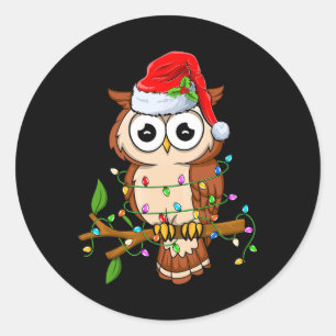 Uil Dragen Santa Hoed Xmas - Vogels Uil Lover Chri Ronde Sticker