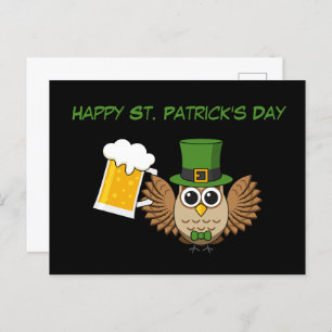 Uil Drink Beer St Patrick's Day   personaliseren Feestdagenkaart
