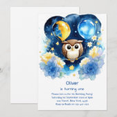 Uil eerste verjaardag uitnodiging (Voorkant / Achterkant)