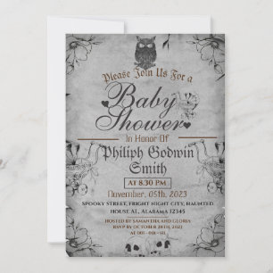 Uil Elegant Gotisch, Halloween Baby shower Kaart