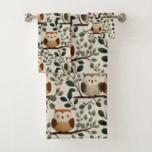 Uil en Bosblad Patroon Bad Handdoek