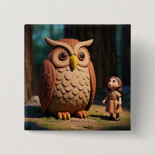 Uil en schattig kind vierkante button 5,1 cm
