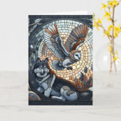 Uil en Wolf Mozaïek Ai Art | Blanco Kaart (Gele Bloem)