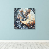 Uil en Wolf Mozaïek Ai Art Canvas Afdruk (Insitu (Houten vloer))