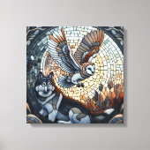 Uil en Wolf Mozaïek Ai Art Canvas Afdruk (Voorkant)