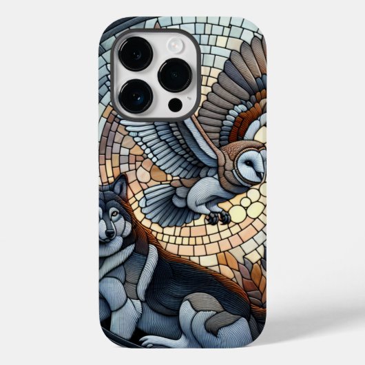Uil en Wolf Mozaïek Ai Art Case-Mate iPhone Case (Achterkant)
