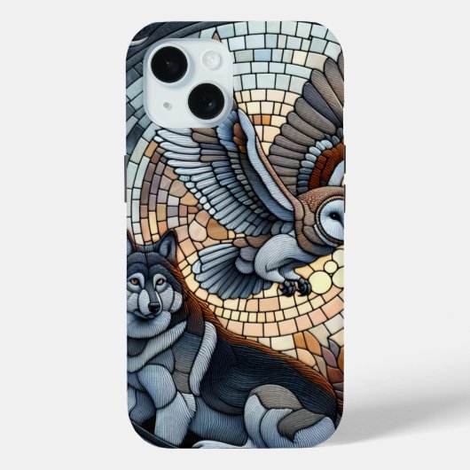Uil en Wolf Mozaïek Ai Art Case-Mate iPhone Case (Achterkant)
