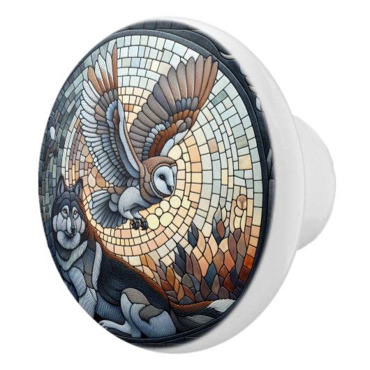 Uil en Wolf Mozaïek Ai Art Keramische Knop (Rechts)