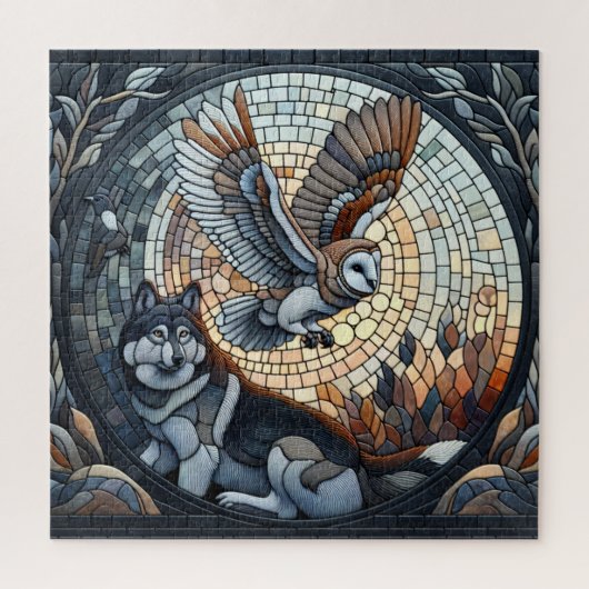 Uil en Wolf Mozaïek Ai Art Legpuzzel (Verticaal)