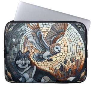 Uil en Wolf Mozaïek Ai Kunst Laptop Sleeve