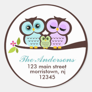 Uil familie Adresetiketten Ronde Sticker