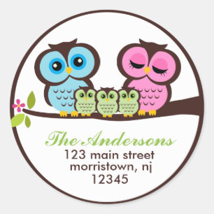 Uil familie Adresetiketten Ronde Sticker