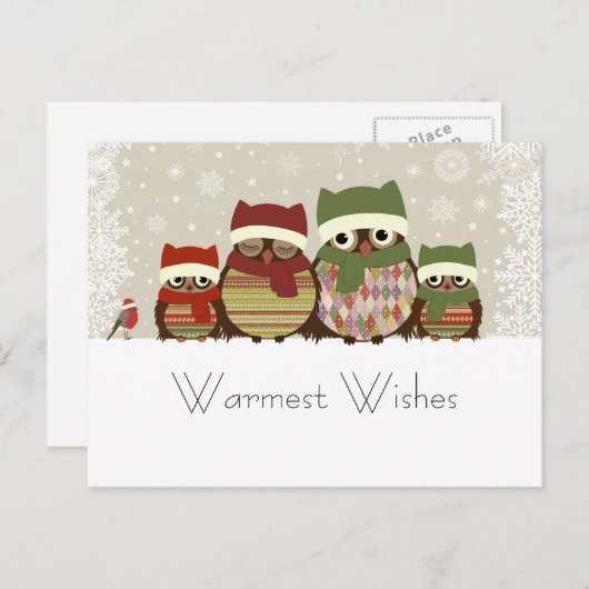 Uil Familie Postkaart met Beste Wensen Feestdagenkaart (Voorkant / Achterkant)
