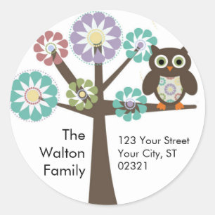 Uil Familie Retouradres ronde sticker / label