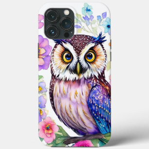 Uil Floral Artistic Waterverf iPhone 13 Pro Max Hoesje