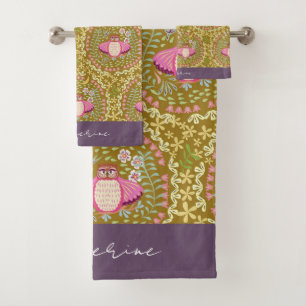 Uil Folk Olive Bad Handdoek