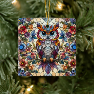 Uil Gebrandschilderd Glas Geïnspireerd Keramisch Ornament