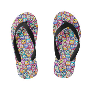 Uil gezichten grillige vogels patroon monogram coo kinder teenslippers