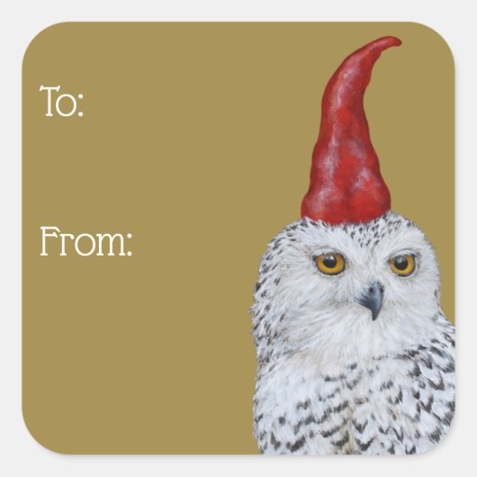 Uil Gnome cadeau wrapping sticker (Voorkant)
