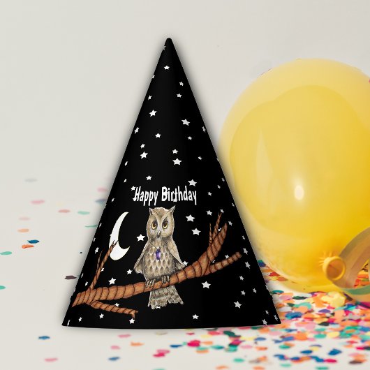 Uil Gouden Ogen Paarse Crystal Moon Stars Feesthoedjes