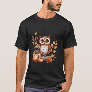 Uil Halloween Autumn Leaves Kunstwerk Pompoen Tric T-shirt