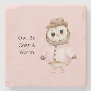 Uil Hoed Roze Trui Knus & Warm Stenen Onderzetter