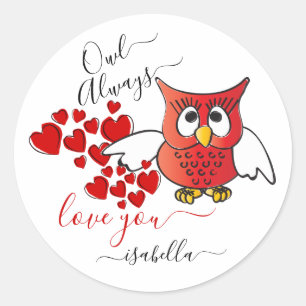 Uil houdt altijd van jou - Valentijn Uil Ronde Sticker