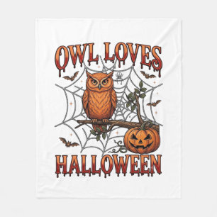 Uil houdt van Halloween Oranje Spinnenweb Pompoen_ Fleece Deken